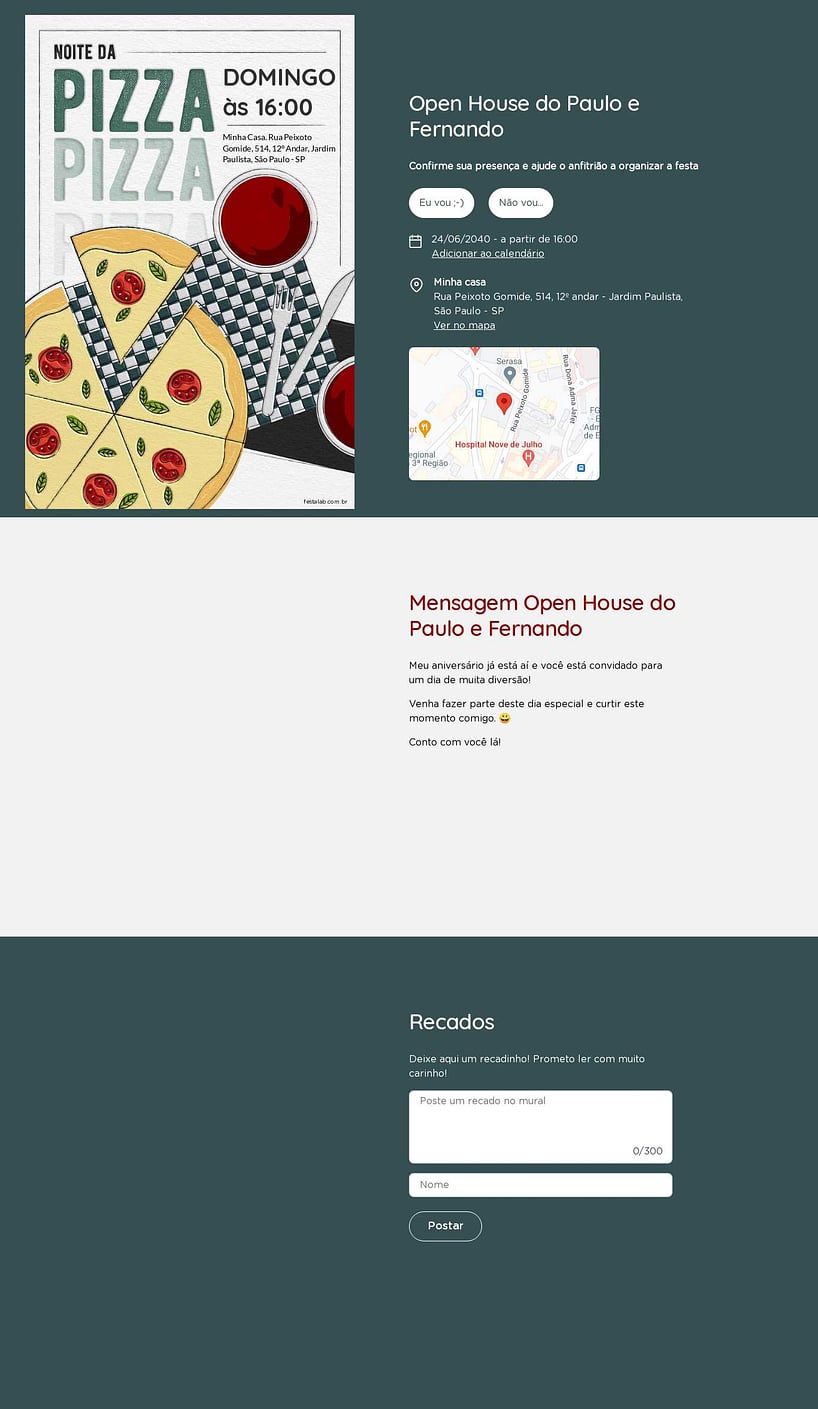 Convite Online Ocasiões especiais - Noite da Pizza Verde | FestaLab