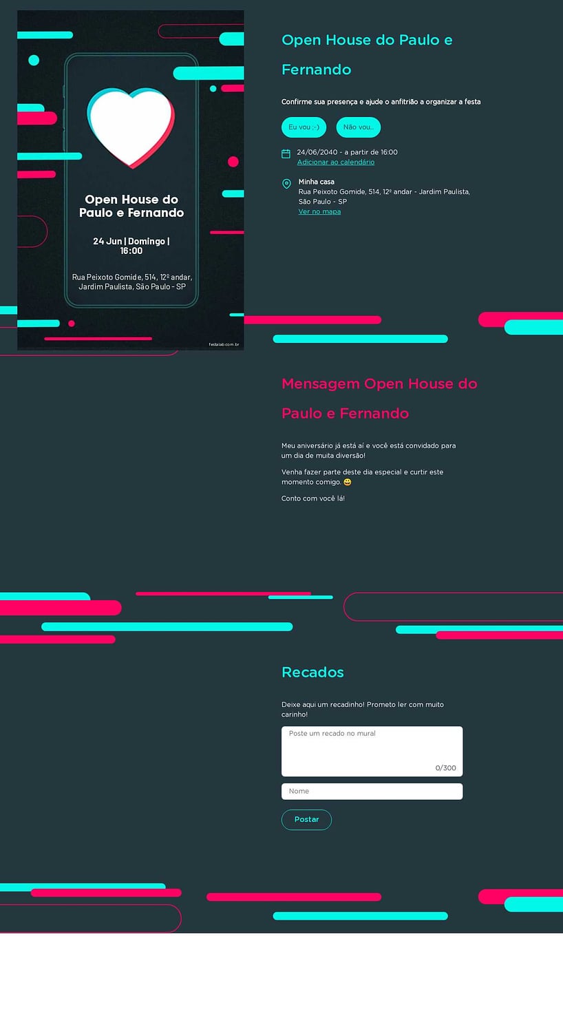 Convite Online Ocasiões especiais - TikTok Cel | FestaLab