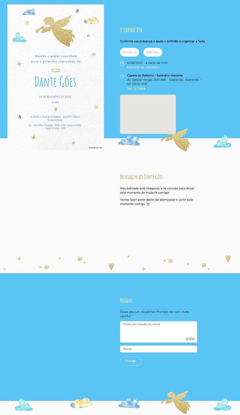 Convite Online Primeira comunhão - Anjinho | FestaLab