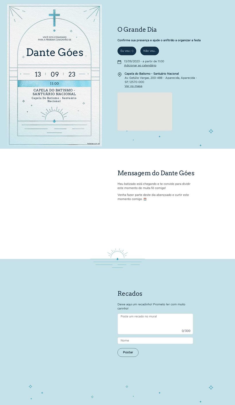 Convite Online Primeira comunhão - Catedral minimalista azul | FestaLab